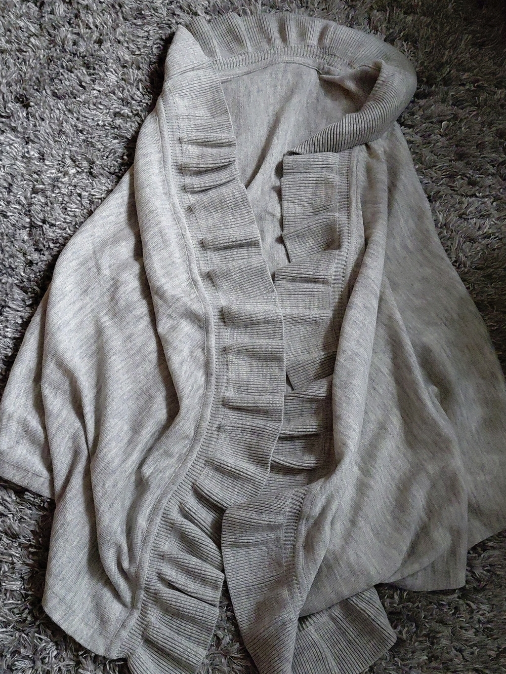 Light Gray Ruffle-Trim Wrap Shawl - Picture 3 of 5